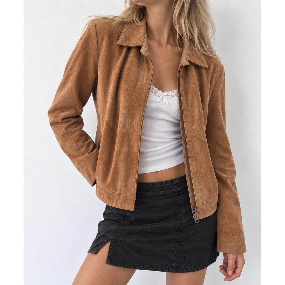 John Paul Richard Caramel Brown Leather Jacket 90s Y2K Fitted Petite Size 4